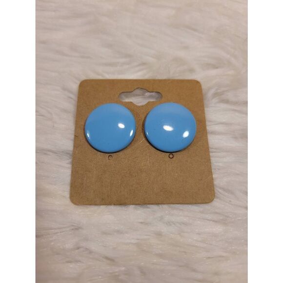 Vintage Aqua Button Earrings - Picture 1 of 3